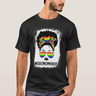 Black Womens Free Mum Hugs Messy Bun Lgbt Pride Ra T-Shirt