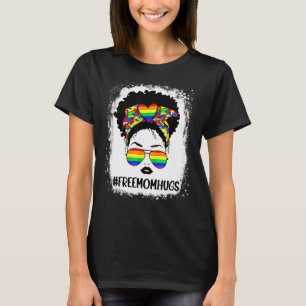 Black Womens Free Mum Hugs Messy Bun Lgbt Pride Ra T-Shirt
