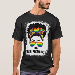 Black Womens Free Mum Hugs Messy Bun LGBT Pride Ra T-Shirt