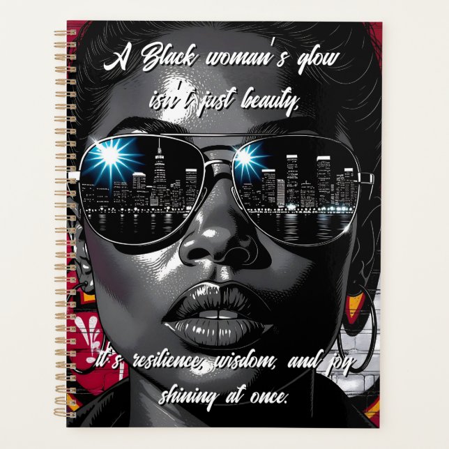 Black Women's Quote | City Skyline in Sunglasses Planner (Front)