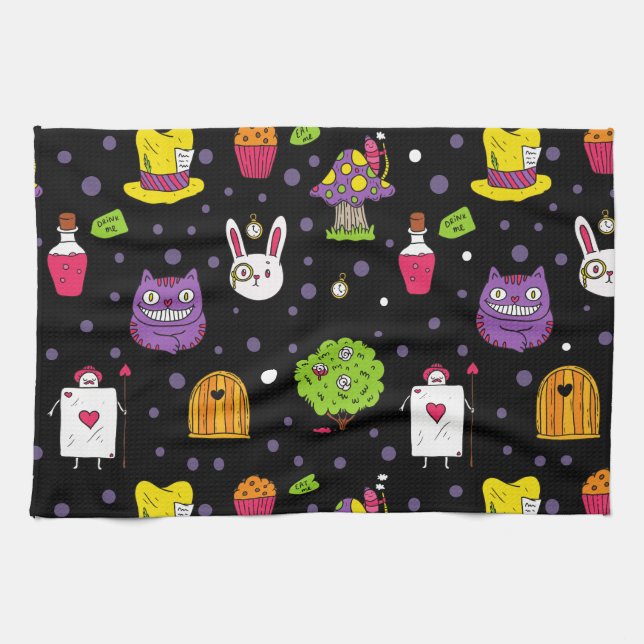 black Wonderland Tea Towel (Horizontal)