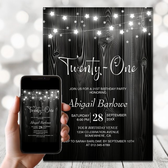 Black Wood 21st Birthday Party Invitation (Creator Uploaded)