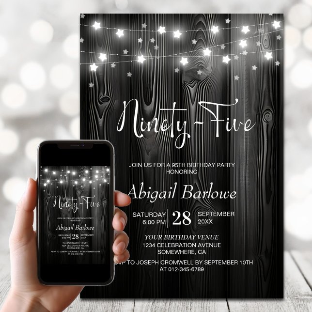 Black Wood 95th Birthday Party Invitation (Creator Uploaded)