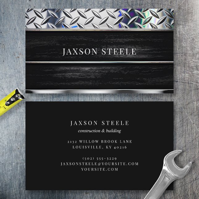 Black Wood and Diamond Plate Business Card (Creator Uploaded)