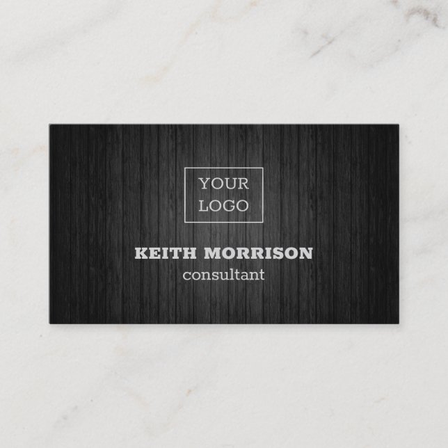 Black Wood And Logo Sign Business Card (Front)