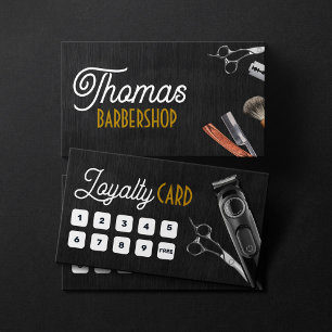 Black Wood Barber Shop Photo Scissor Hair Clipper Loyalty Card