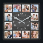 Black Wood Custom Photo Collage Elegant Square Wall Clock<br><div class="desc">Easily create your own personalized black wooden plank elegant style wall clock with your custom photos. For best results,  crop the images to square - with the focus point in the center - before uploading.</div>