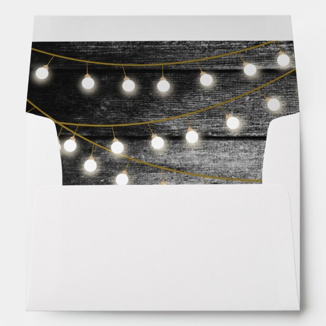 Black Wood Gold Lights 5x7 Wedding Invitation Envelope (Back (Bottom))