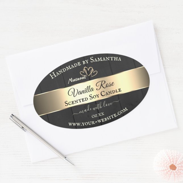 Black Wood Grain Gold Decor Product Labels Hearts (Envelope)