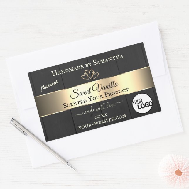 Black Wood Grain Gold Decor Product Labels Logo  (Envelope)