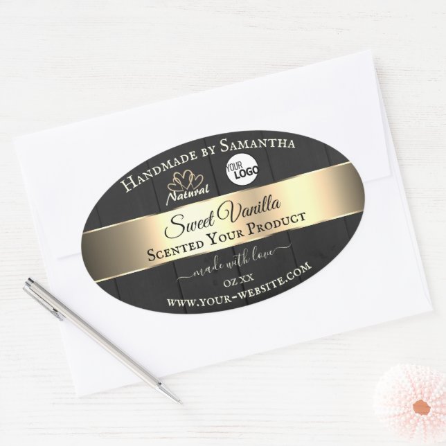 Black Wood Grain Gold Decor Product Labels Logo  (Envelope)