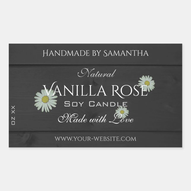 Black Wood Grain Product Packaging Labels Daisies (Front)
