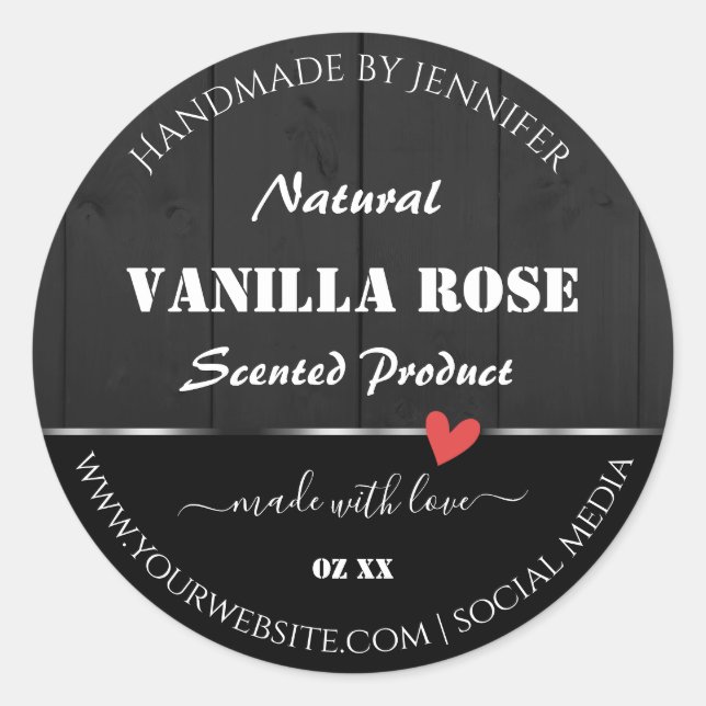 Black Wood Grain Product Packaging Labels Heart (Front)