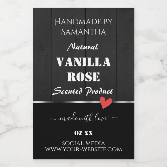 Black Wood Grain Product Packaging Labels Heart (Single Label)