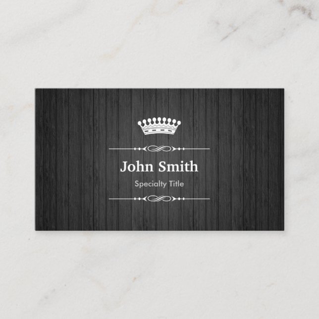 Black Wood Grain Royal Crown Double Sided Business Card (Front)
