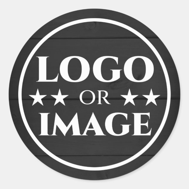 Black Wood Grain Wooden Boards Logo Image Template Classic Round Sticker (Front)