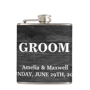 Black Wood Groomsman Hip Flask