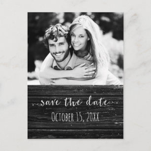 Black Wood SAVE THE DATE Glam Rustic Wedding Photo Announcement Postcard