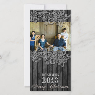 Black Wood Silver Country Photo Christmas Card