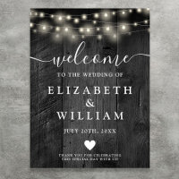 Black Wood String Lights Wedding Welcome Sign