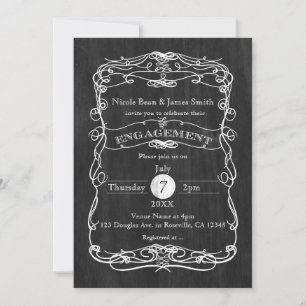 Black Wood & White Vintage ENGAGEMENT Invitations