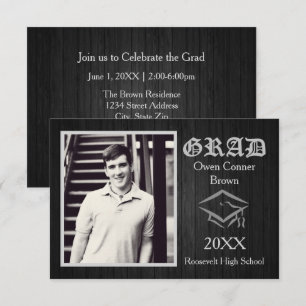 Black Wood with Cap - 3x5 Graduation Announcement