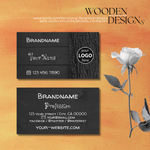 Black Wooden Boards Rustic Tree Bark Grain Logo Business Card