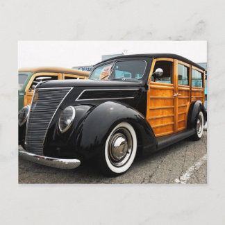 Black woodie car postcard