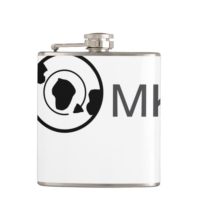 Black world globe add name monogram travel details hip flask (Front)