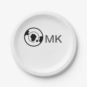 Black world globe add name monogram travel details paper plate