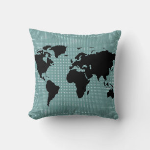 black world map and polka dots cushion