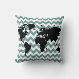 black world map ~ chevron cushion