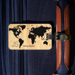 Black World Map Custom  Luggage Tag