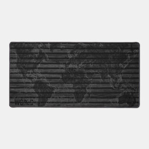 Black World map Desk Mat