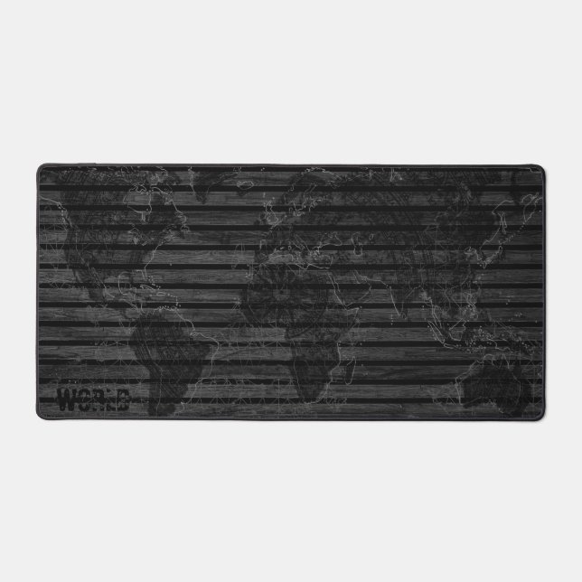 Black World map  Desk Mat (Front)