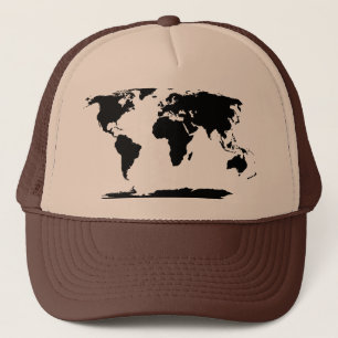 Black World Map Silhouette Trucker Hat