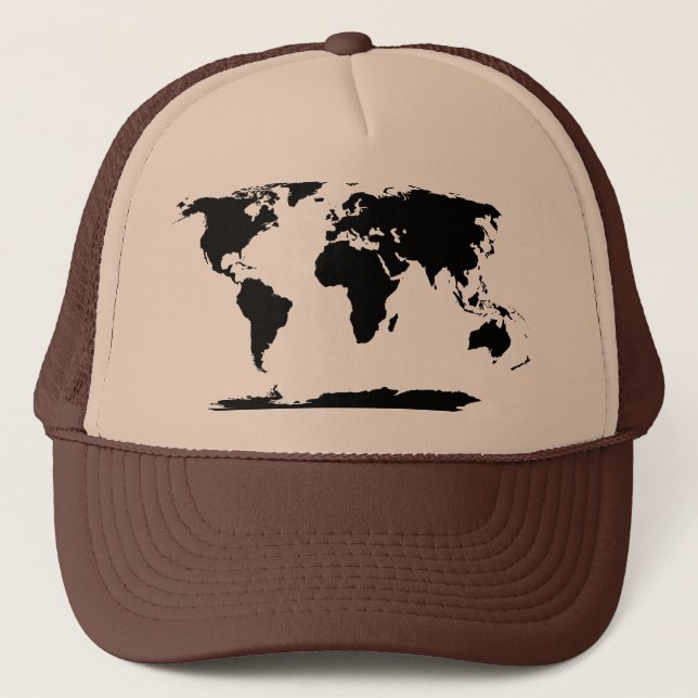 Black World Map Silhouette Trucker Hat (Front)