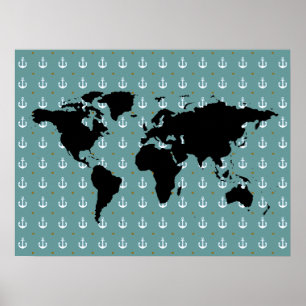 black world with anchors pattern poster