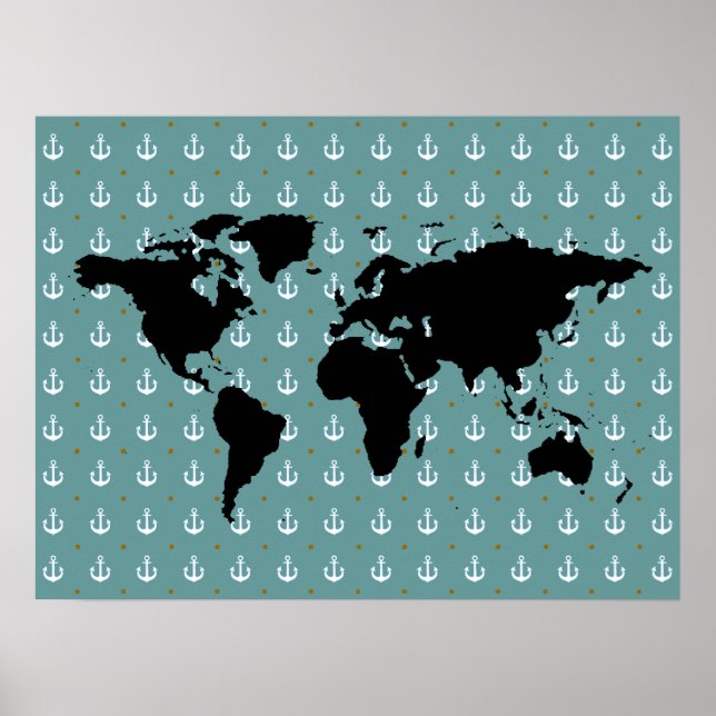 black world with anchors pattern poster (Front)