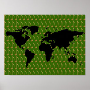 black worldmap with musical notes poster