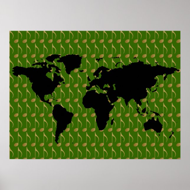 black worldmap with musical notes poster (Front)