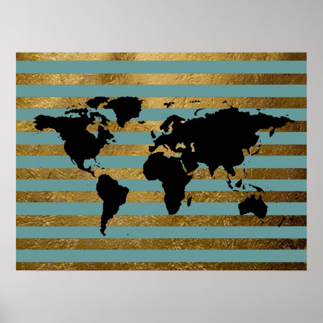 black worldmap with stripes poster (Front)