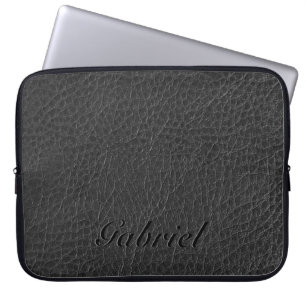 Black Worn-Out Fox Leather Look Monogram Laptop Sleeve