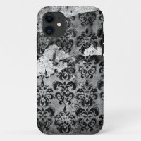 Black Worn-out Vintage Grunge Damask Pattern