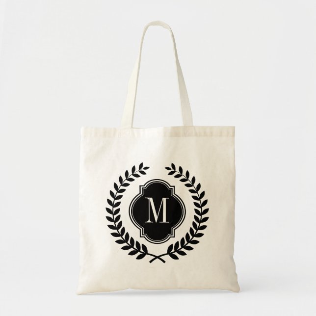 Black Wreath Custom Monogram Tote Bag (Front)
