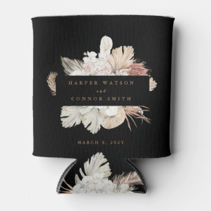 Black Wreath Pampas Grass Wedding Can Cooler
