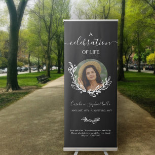 Black Wreath Photo Celebration of Life Funeral Retractable Banner