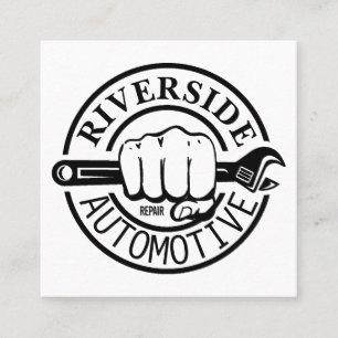 Black Wrench Hand Auto Repair Shop Modern Logo Square Business Card