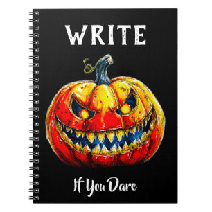 Black Write if you dare Halloween Smiling Pumpkin Notebook
