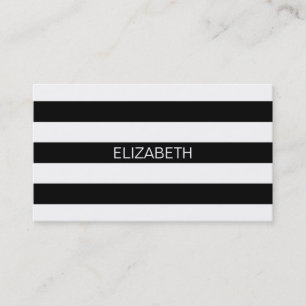 Black Wt Horizontal Preppy Stripe #2 Name Monogram Business Card